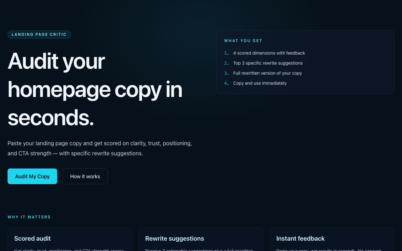 Landing Page Critic preview
