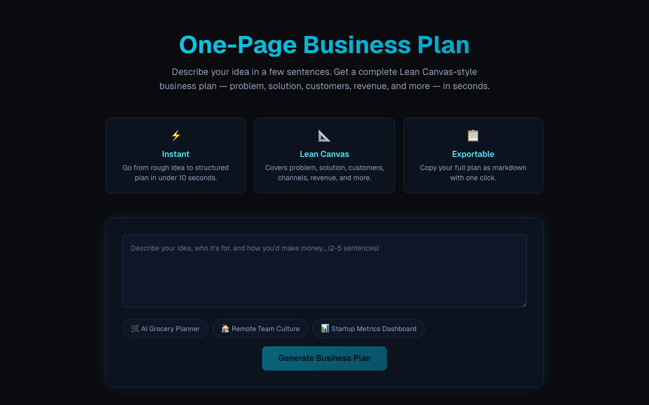 One-Page Business Plan preview