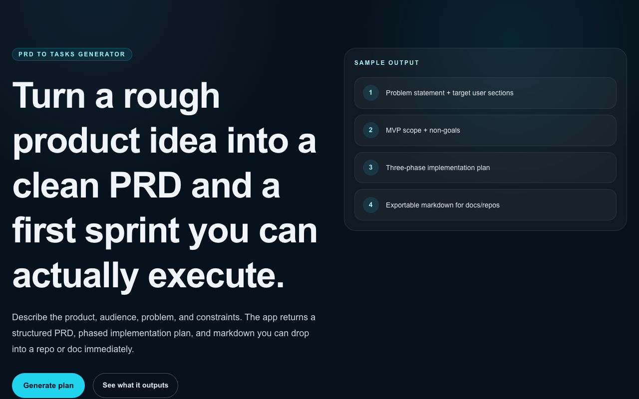 PRD to Tasks Generator preview