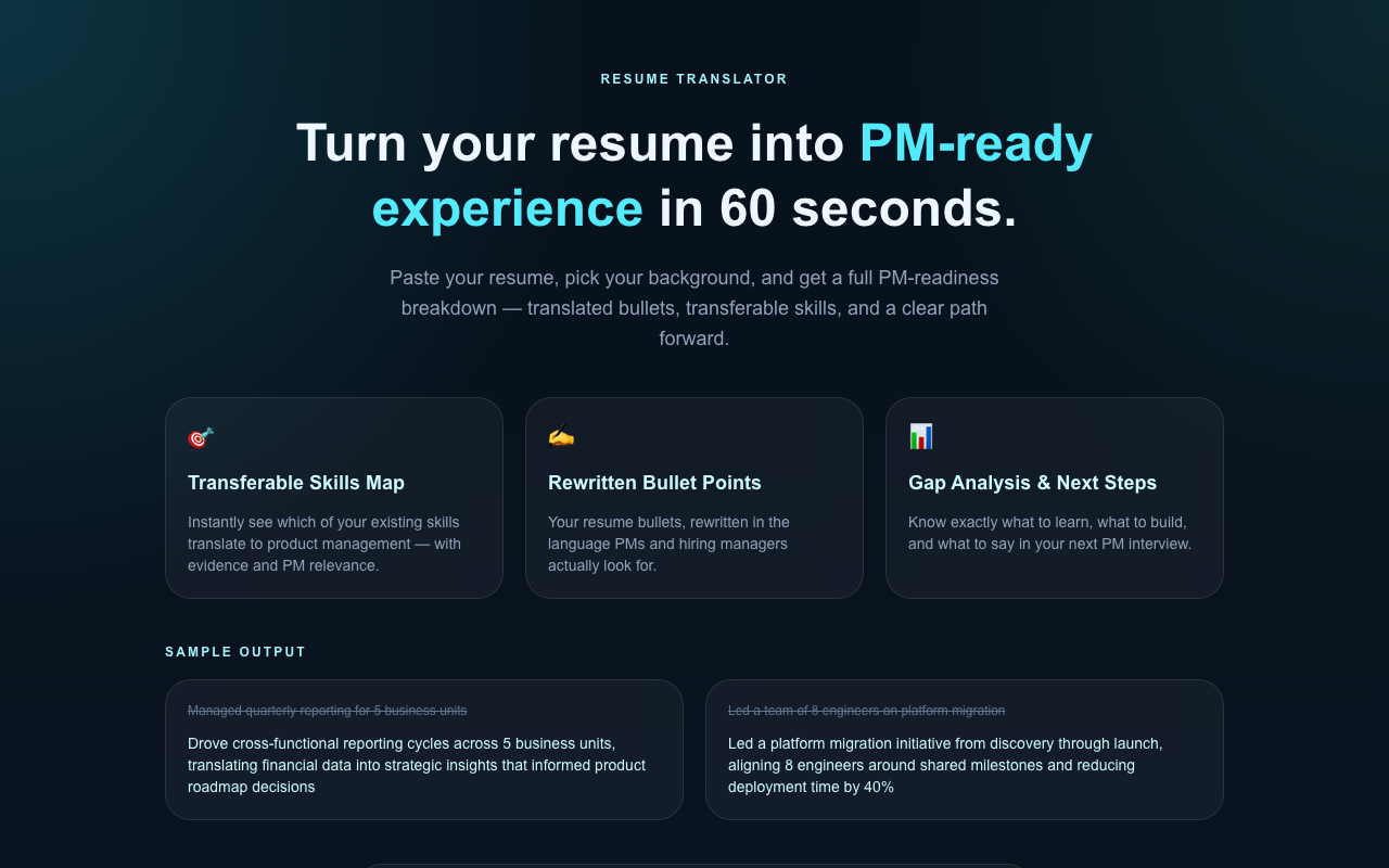 Resume to PM Role Translator preview